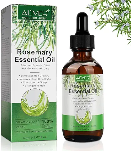 Aceite Esencial Romero, Aceite para Cuidado de la piel, Crecimiento del Cabello, Aceite Esencial de Aromaterapia Rosemary Oil Uso Difusor, Humidificador, Pieles Masajes - 60 ml