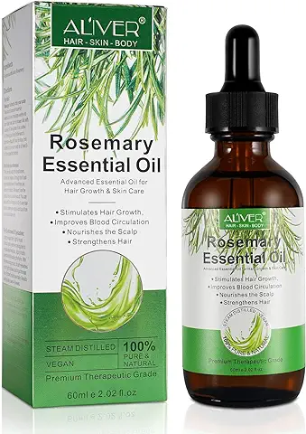 Aceite Esencial Romero para el Crecimiento del Cabello, las Cejas y las Pestañas, Aceite Esencial de Romero para Cuidado de Piel, Pieles Masajes o Cabello, Tratamiento de Pérdida Cabello, 60ml  
