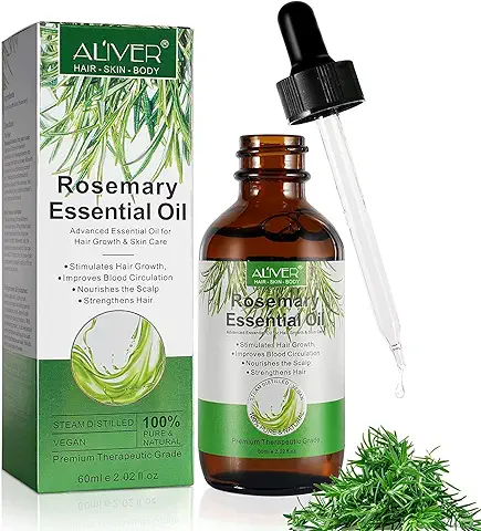 Aceite Esencial Romero,Aceite Romero Para Crecimiento Cabello Cuidado Piel,Estimula Crecimiento Cabello,Fortalece Cabello,Nutre Cuero Cabelludo,Elimina Picor Sequedad Cuero Cabelludo,60 ml  