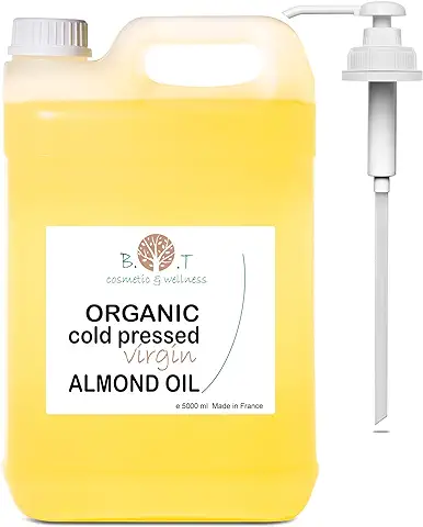 Aceite Organico Puro de Almendras, 100% Natural, Prensado en Frio, Hidratante, Reparador Cabello Seco, Masaje y Aromaterapia, Gravidanza, Prevencion Estrias, 5000 ML  