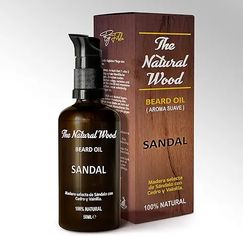 Aceite para Barba Sandal Natural de 50 ML, Cuidado de Barba y piel de Aceite Sandal, Aceite Ecológico BIO  