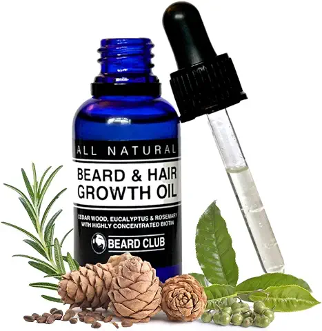 Aceite para el Crecimiento de la Barba y del Pelo - 30ml - Con Una Alta Concentración de Biotina - Olor a Madera de Cedro, Eucalipto y Romero - La Mejor Solución para una Barba Desigual  