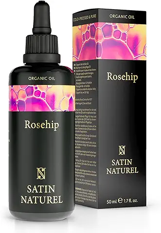 Aceite Rosa Mosqueta Puro ORGÁNICO Vegano Prensado en Frío 50ml - Rosa Mosqueta para Cicatrices y Estrías, Antiarrugas, Vitaminas A, C, E, Omega 3 - Aceite Corporal, Piel, Cabello, Uñas Satin Naturel  
