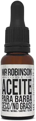 Aceite seco no Graso para Barba Mr. Robinson 15 ml. Ayuda al Crecimiento e Hidratación de la Barba o Bigote Obteniendo un pelo más Fuerte y Espeso  