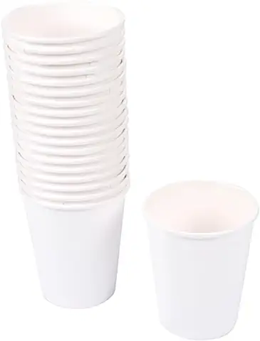 Acomoda Textil – Vasos Desechables de Cartón con Colores 230 ML. Juego de Vasos Ecológicos y Reutilizables para Bebida, Agua o Café en Fiestas, Cumpleaños o Trabajo. (Blanco, 40 Unidades)  