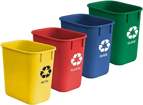 Acrimet Papelera para Reciclaje, 3.25 Galones / 13 Cuartos / 12 Litros (Hecha de Plástico) (Metal/Amarillo, Papel/Azul, Vidrio/Verde, Plástico/Rojo) (Conjunto de 4)  