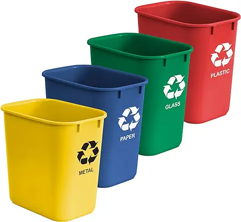 Acrimet Papelera para Reciclaje, 6.75 galones / 27 cuartos / 24 litros (Hecha de Plástico) (Metal/Amarillo, Papel/Azul, Vidrio/Verde, Plástico/Rojo) (Conjunto de 4)