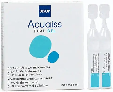Acuaiss DUAL GEL Lágrima Artificial de Gel con Ácido Hialurónico. Gotas Oculares para la Sequedad Moderada y Severa. Sin Conservantes. Monodosis 20 x 0,35 ml  