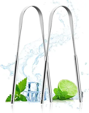 ACWOO Limpiador de Lengua, 2 Pieces Forma de U Limpiador Lingual Acero Inoxidable, Raspadores de Lengua, Raspador de Lengua Limpiador, para Reduce el Mal Aliento y Higiene Bucal (Plata)  