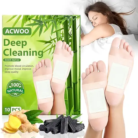 ACWOO Parches Detox Para Pies, 10Pcs Parche Detox Pies Desintoxicantes, Detox Foot Patch, 100% Naturales Parches Para Los Pies, Apósito Detox para el pie, Aliviar El Estrés Mejorar El Sueño  