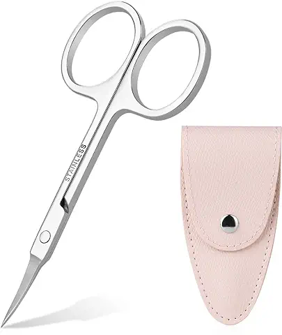 ACWOO Tijeras Uñas, Tijeras Cortauñas Curva Extra Afiladas con Funda, Tijeras Manicura Profesional Acero Inoxidable, Tijeras Pequeñas de Belleza para Cejas/Uñas/Vello Facial/Bigote/Nariz Vello (Rosa)  