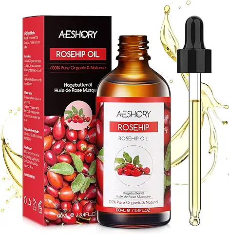 AESHORY Aceite de Rosa Mosqueta Puro 100ml con Ácidos Grasos Insaturados, Prensado en Frío Hidratante para Anti-envejecimiento, Desvanece la Cicatriz, Revitaliza la Piel y Cabello  