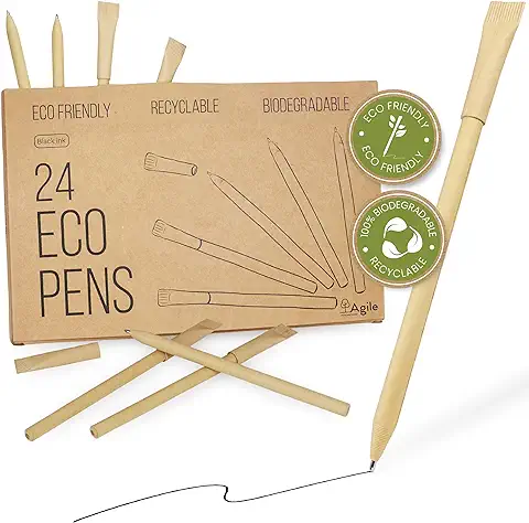Agile Home and Garden Boligrafos ecológicas Regalos ecológicos y sustentables - Set bolígrafos de papel reciclado, Productos ecológicos, Pack 24 plumas ecológicas