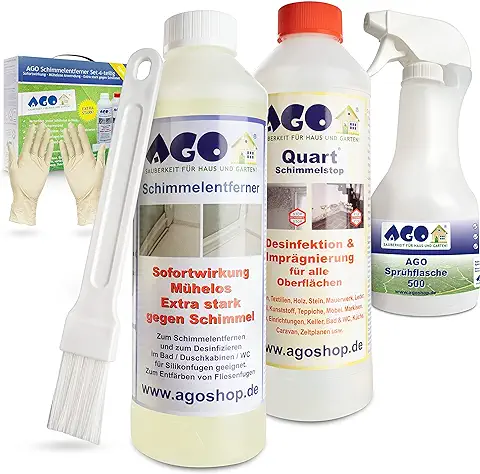 AGO® - Juego de Impregnación Antimoho, 4 Piezas, 1 x Limpiador de Moho, para Pulverizador Manual  