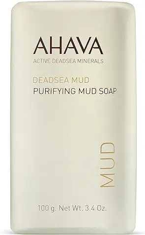 AHAVA Mar Muerto Jabón Purificante de Lodo - Barra de Limpieza Facial y Corporal para Purificar la Piel, no Reseca, con Mezcla Mineral de Osmoter del Mar Muerto y Lodo Natural, 3.4 oz  