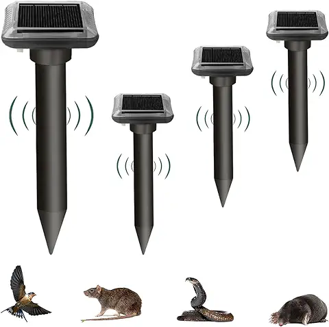 Ahuyentador Solar para Topos sin Moles-Sonic-gerät 4 Unidades de Protección - Ahuyentador y Distribuidor Ultrasónicos-Control de Plagas para Jardín  