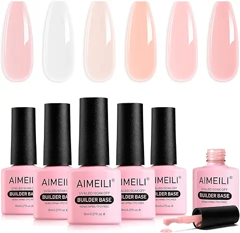 AIMEILI 2 en 1 Base Coat y Builder Gel Nail Extensión Esmaltes Semipermanentes de Uñas Gel Construcción Uñas Consejos Para Uñas Rápida Molde Finger UV LED Building Base Set 6 X 8ml - Set 36  