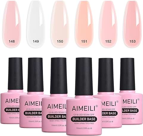 AIMEILI 5 en 1 Base Coat and Builder Gel Nail Extension Esmalte de Uñas Semipermanente Punta de Uñas para Nail Quick Stencil Finger UV LED Building Base Set 6 X 10ml - Juego de 36  