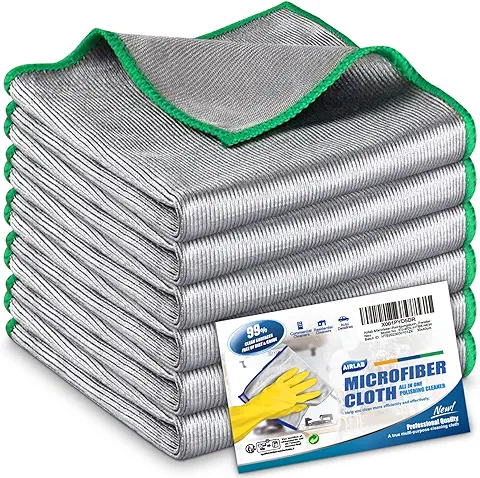 Airlab 6X Bayetas Microfibra para Cristales Sin Pelusa, Paño de Limpieza Magico, Balletas para Ventanas Gafas Espejos Vidrios y Cámaras, Trapos de Cocina Platos, 30x30 cm, Gris y Verde  