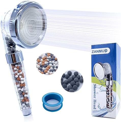 Alcachofa de Ducha, Zanmuk Alcachofa Ducha Alta Presión con Filtro, Cabezal de Ducha Ahorro de Agua, Duchas de Baño Alcachofa Antical 3 Modos  