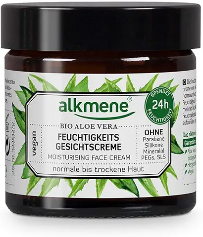 Alkmene Crema Facial con aloe vera Orgánico - Hidratante de cara para piel Normal a seca - Cuidado Facial Vegano sin Siliconas, Parabenos ni PEGs, SLS y SLES 1x 50 ml  