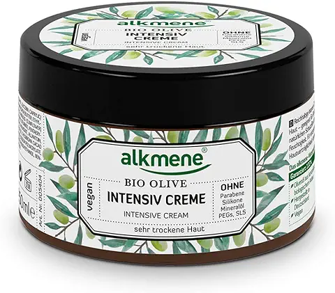 Alkmene Crema Hidratante Corporal de Aceite de Oliva bio - Crema Facial y para el Cuerpo - Especial para piel seca - sin Siliconas, Parabenos o PEGs, SLS y SLES (1x 250 ml)  