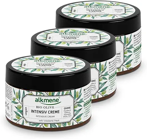 Alkmene Crema Hidratante Corporal de Aceite de Oliva bio - Crema Facial y para el Cuerpo - Especial para piel seca - sin Siliconas, Parabenos o PEGs, SLS y SLES (3x 250 ml)  