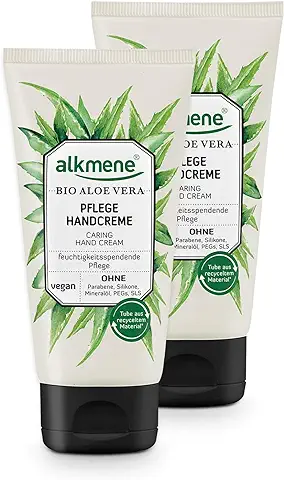 Alkmene Crema Hidratante de Manos con aloe vera Organico - Cremas para Manos Secas - Libre de Siliconas, Parabenos y PEGs, SLS y SLES - Cuidado de la piel (2x 75 ml)  
