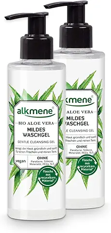 Alkmene Jabón Facial aloe vera Organico que Limpia las Impurezas - gel Limpiador para todo tipo de piel - Producto Vegano sin Siliconas, Parabenos, PEGs, SLS y SLES (2x 180 ml)  