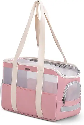ALLSOPETS Bolso para Perros Pequeños Respirable Bolsa de Transporte para Mascotas Transportín para Perros con Colchón Suave Removible Transportín de Viaje para Mascotas Rosa  