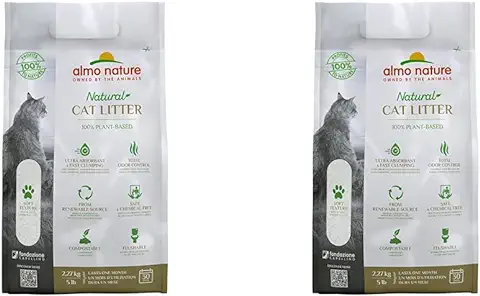 Almo Nature Arena Gatos Aglomerante Cat Litter 5 LB (2,27 kg). Tierra para Gatos Absorbente Antiolor. Arena Biodegradable Suave de Fibra Vegetal Ecológica. (Paquete de 2)  