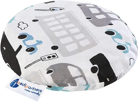 Almohada Térmica para Bebés 180g Redonda 15 cm Ecológica Natural 100% Algodón Medi Partners Cojin Masaje con Calor + Frío (coches Grises)  