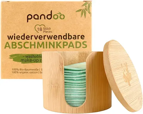 Almohadillas de Algodón Reutilizables y Lavables Hechas de Algodón Orgánico | Almohadillas Desmaquillantes Ecológicas | 18 Piezas Incl. Bolsa de Lavado y caja de Bambú  