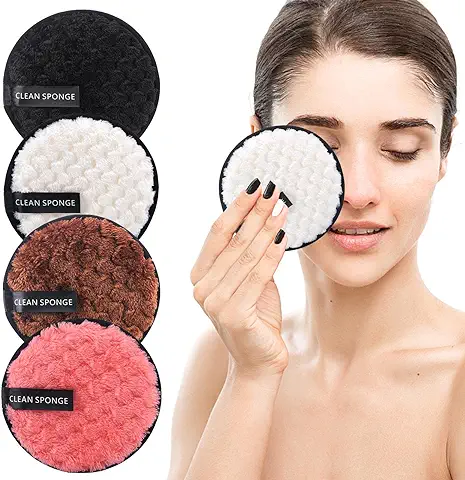 Almohadillas de Limpieza Facial, Paquete de 4 Almohadillas Desmaquillantes Lavables y Reutilizables Toallitas Desmaquillantes de Microfibra Suave de Doble cara para todo tipo de piel  