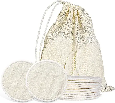 Almohadillas Desmaquilladoras Reutilizables, Bambú Suave O Rondas Faciales De Algodón Con Bolsa De Lavandería, Prefecto Para Limpiar La Cara, Removedor De Maquillaje De Ojos (12 Piezas)  