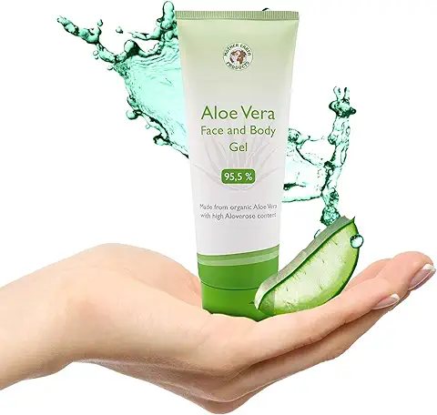 Aloe Vera Gel (200ml) - Cuidado de la Cara, el Cuerpo, el Cabello y el Cuero Cabelludo - con jugo de aloe vera 100% puro de Cultivo Ecológico (95,5%) - sin Perfume - After Sun y After Shave  