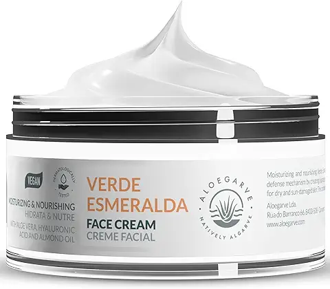 Aloegarve Verde Esmeralda Crema Facial Anti Envejecimiento, Crema Facial Nutritiva Con ÁCido Hialurónico Y Aceite De Almendras, Reduce Las Arrugas Y Renueva La Piel Seca Danada Por El Sol, 50ml  