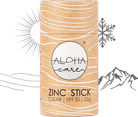 Aloha Zinc Stick SPF 30 Protector Solar Facial Mineral para Escalada, Esquí, Senderismo, Ciclismo y Otros Deportes, Vegano y Natural | Embalaje sin Plástico (22g)  