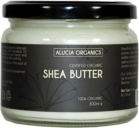 Alucia Organics Manteca de Karité (Shea Butter) Orgánico Certificado 300ml - Puro, Natural, Refinado, Amasado a Mano, Vegano, sin Fragancia, para la Piel, el Cuerpo, el Cabello  