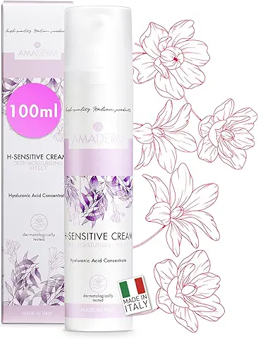 AMADERM H-Sensitive Cream 100ml | Crema Hidratante Facial Mujer con Ácido Hialurónico Concentrado | MADE IN ITALY Crema Facial para Piel Seca, Opaca y Madura, y Base Maquillaje para Tu Skincare Diario  