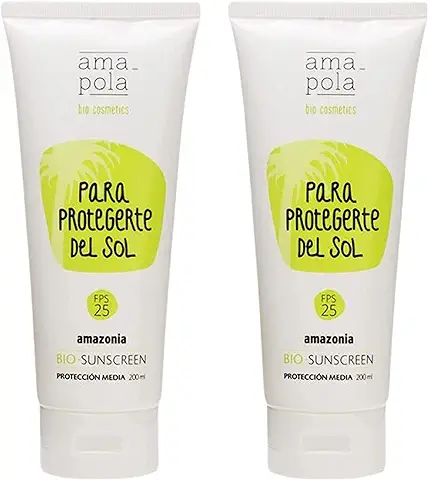 AMAPOLA BIO Crema Solar Ecológica - Pack de 2 - No Queda Blanco - Fácil de Extender - FPS 25 - Protección Solar Mineral Orgánica Certificada - UVA y UVB - Sin Nanopartículas [200 ml x 2]  