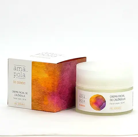 AMAPOLA BIOCOSMETICS Crema Facial de Caléndula para Pieles Secas y Sensibles - Hidratación y Reparación - Fórmula Ecológica, Natural y Vegana [50 ml]  