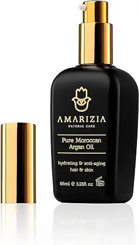 AMARIZIA Aceite de Argán Puro de Marruecos / 100% Orgánico y Prensado en Frío/Vegano y Cruelty-Free/Hidratante para el Pelo, para la Piel, Cara, Barba y Uñas/Antiedad y Antiarrugas.  