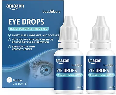Amazon Basic Care Colirio Ocular con Hialuronato de Sodio al 0.2 %, 15 ml (Paquete de 2)  
