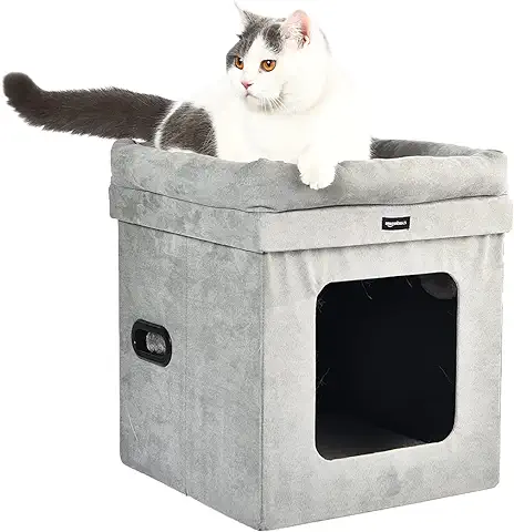 Amazon Basics - Casa para gato Plegable, Gris 38 cm x 38 cm x 43 cm  