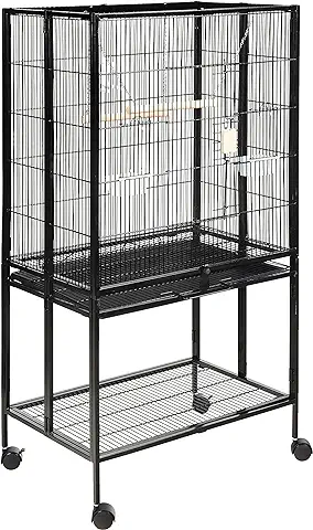 Amazon Basics - Espacioso,Extraíble,Seguro Jaula para Pájaros con Estante Rotatorio y Compartimento para Almacenamiento, Negro, 68 x 46 x 130 cm (L x An x Al)  