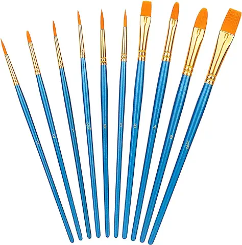 Amazon Basics - Juego de Pinceles para Pintar, 10 Unidad Tamaños Diferentes, para Artistas, Adultos y Niños, Azul, 1 paquete  