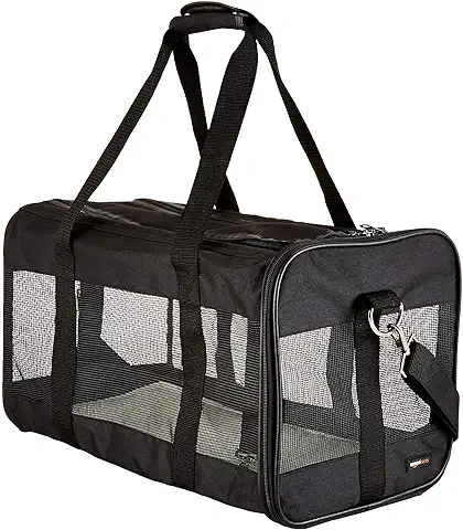 Amazon Basics - Perro Trasportín con Laterales Flexibles, Grande, Negro, 50 x 26 x 28 cm (L x An x Al)  