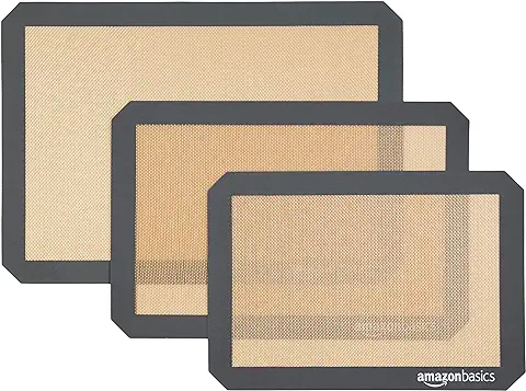 Amazon Basics Tapete de Silicona para Hornear, Rectángulo, Juego de 3 Unidades, Marrón,negro, 86L x 33W Centímetros  