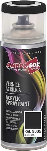 AMBRO-SOL - Pintura Acrílica en Spray, Color Negro Mate, RAL 9005, Resultado Profesional en Múltiples Superficies, Exteriores e Interiores, 400 ml  